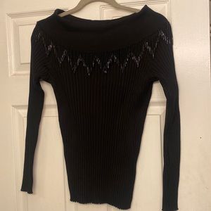 Belldini Beaded Boat Neck Silk Sweater